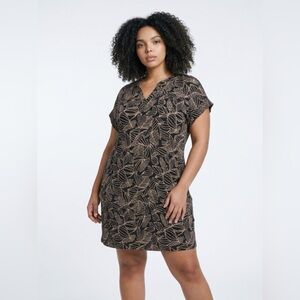 Tribal Black and Beige Leaf-Print Midi Dress